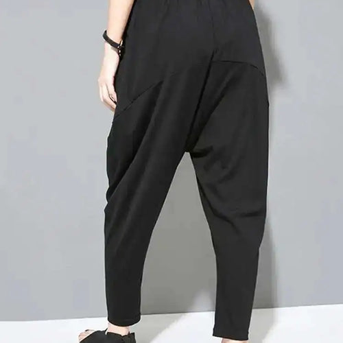Load image into Gallery viewer, Spring Autumn High Elastic Waist Black Leisure Pocket Stitch Loose Harem Pants Women Trousers Fashion Tide JW997
