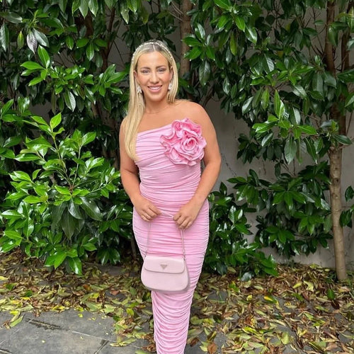 Load image into Gallery viewer, Summer Sexy Spicy Girl Bra Slim Fit Bag Hip Fold 3D Flower Mid length Dress
