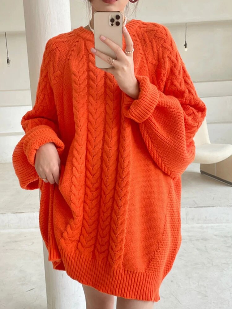 Vintage Knitting Sweater For Women Round Neck Long Sleeve Solid Minimalist Casual Pullover Female Clothing Autumn