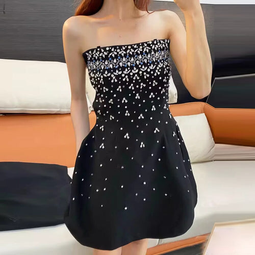 Load image into Gallery viewer, Patchwork Diamond Dresses For Women Strapless Sleeveless High Waist Slimming Mini Dress Female Fashion Clothing
