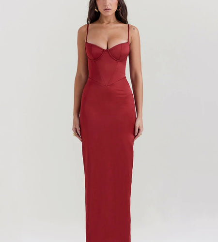 Red Sexy Spaghetti Strap Bodycon Elegant Dress For Women Slim Fit Evening Dress Split Maxi Vesidos Party Club Clothing