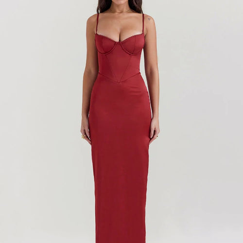 Load image into Gallery viewer, Red Sexy Spaghetti Strap Bodycon Elegant Dress For Women Slim Fit Evening Dress Split Maxi Vesidos Party Club Clothing
