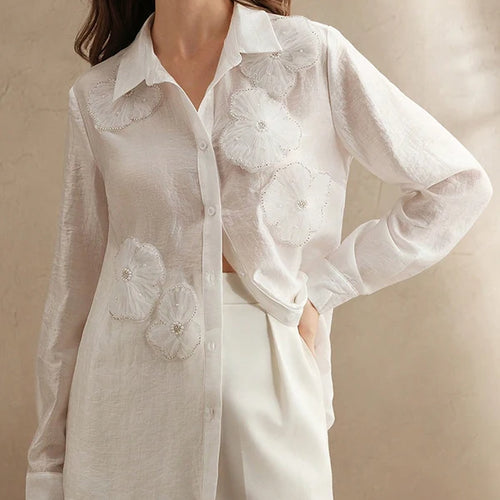 Load image into Gallery viewer, Long Sleeves Shirts for Women Summer Autumn 3D Flower Chic Blouse Tops for Women Office Business Casual Work
