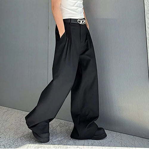 Load image into Gallery viewer, Trend Men&#39;s Trousers Solid Color Full Length Summer Pleats Wide Leg Casual Men&#39;s Suit Pants Zipper Pockets 9C5201
