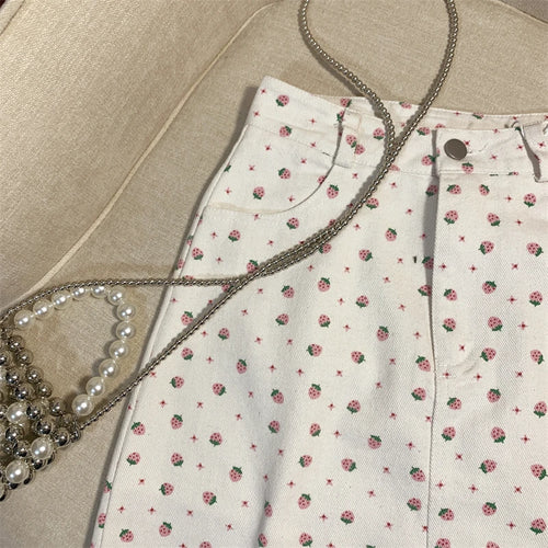 Load image into Gallery viewer, French Summer Women's Sweet Elegant Holiday Slim Wrapped Hip Short Skirt Vintage High Waist Strawberry Print Mini Skirts Fashion
