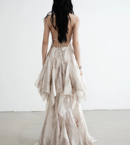 High Waist Apricot Printed Long Irregular Elegant Half-body Skirt Women Fashion Tide New Spring Autumn 2025 1DJ0013