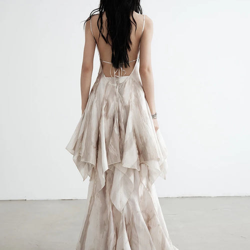 Load image into Gallery viewer, High Waist Apricot Printed Long Irregular Elegant Half-body Skirt Women Fashion Tide New Spring Autumn 2025 1DJ0013
