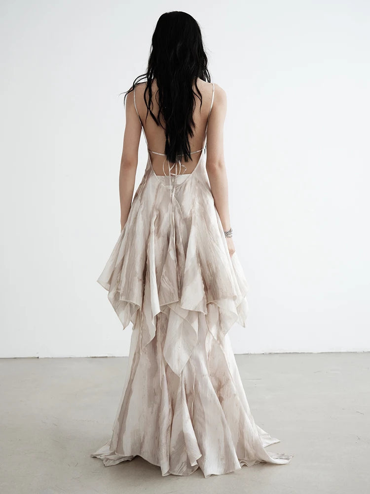 High Waist Apricot Printed Long Irregular Elegant Half-body Skirt Women Fashion Tide New Spring Autumn 2025 1DJ0013