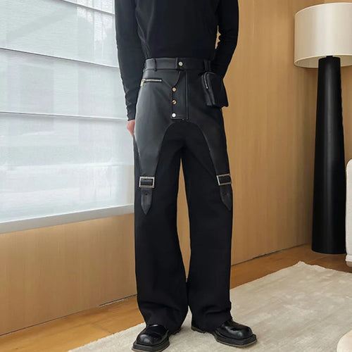 Load image into Gallery viewer, Men Trousers PU Leather Patchwork Casual Cargo Pant Straight Tube Streetwear Trend Male Spliced Overalls Fashion 9C1775
