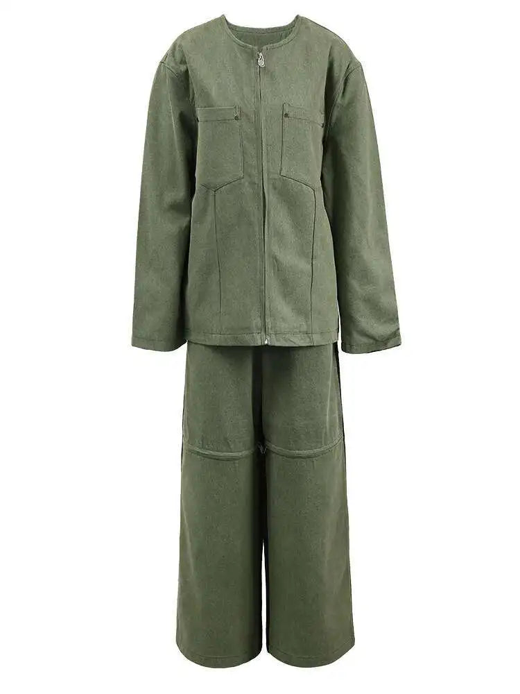 Big Size Denim Jacket Wide Leg Pants Two Piece Suit New O-Neck Long Sleeve Women Fashion Tide Spring Autumn 2025 CPG1262