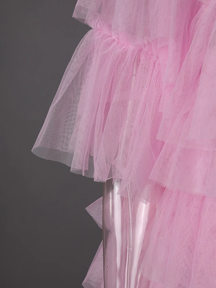 Mesh T-shirt Cake Half-body Skirt Two Pieces Suit New Round Neck Short Sleeve Women Fashion Spring Summer 2025 CPG3209