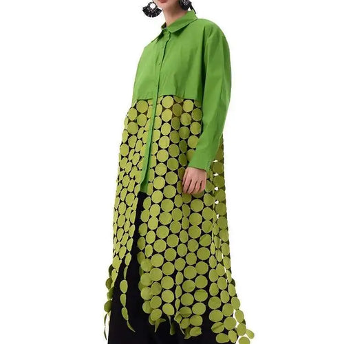 Load image into Gallery viewer, Women White Dot Tassels Hollow Out Midi Big Size Shirt Dress New Lapel Long Sleeve Fashion Tide Spring Autumn 2025 1DH9464
