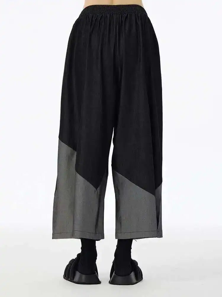 High Elastic Waist Black Denim Color-block Long Wide Leg Jeans New Women Trousers Fashion Tide Spring Autumn 2025 1DH6715