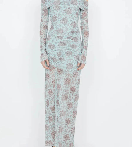 Hit Color Printing Slimming Dresses For Women Slash Neck Long Sleeve High Waist Temperament Dress Female Fashion