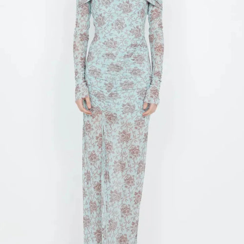 Load image into Gallery viewer, Hit Color Printing Slimming Dresses For Women Slash Neck Long Sleeve High Waist Temperament Dress Female Fashion
