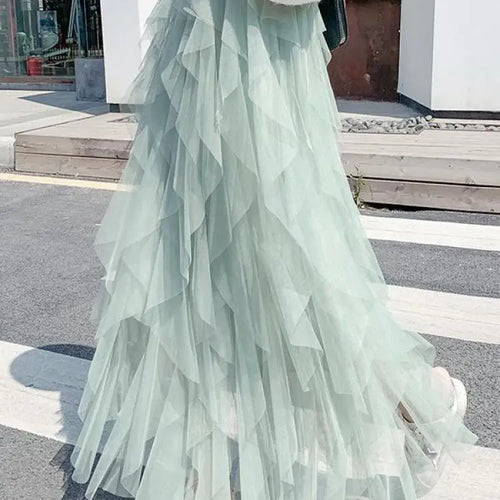 Load image into Gallery viewer, Spring Summer French Fashion Vintage Solid Mesh Slim Fairy Long Skirt Women High Waist Elegant Party Pleated A-line Skirt Simple
