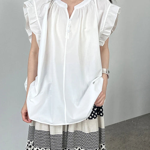 Load image into Gallery viewer, Women Green Purple Ruffles Big Size Elegant Blouse New V-Neck Sleeveless Shirt Fashion Tide Spring Summer 2025 1DJ1563
