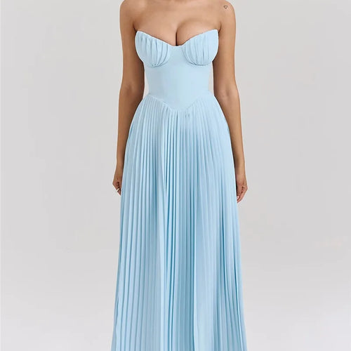Load image into Gallery viewer, Off-shoulder Backless Pleated Maxi Dress For Women Fashion Strapless Sleeveless High Waist Bodycon Sexy Long Dress
