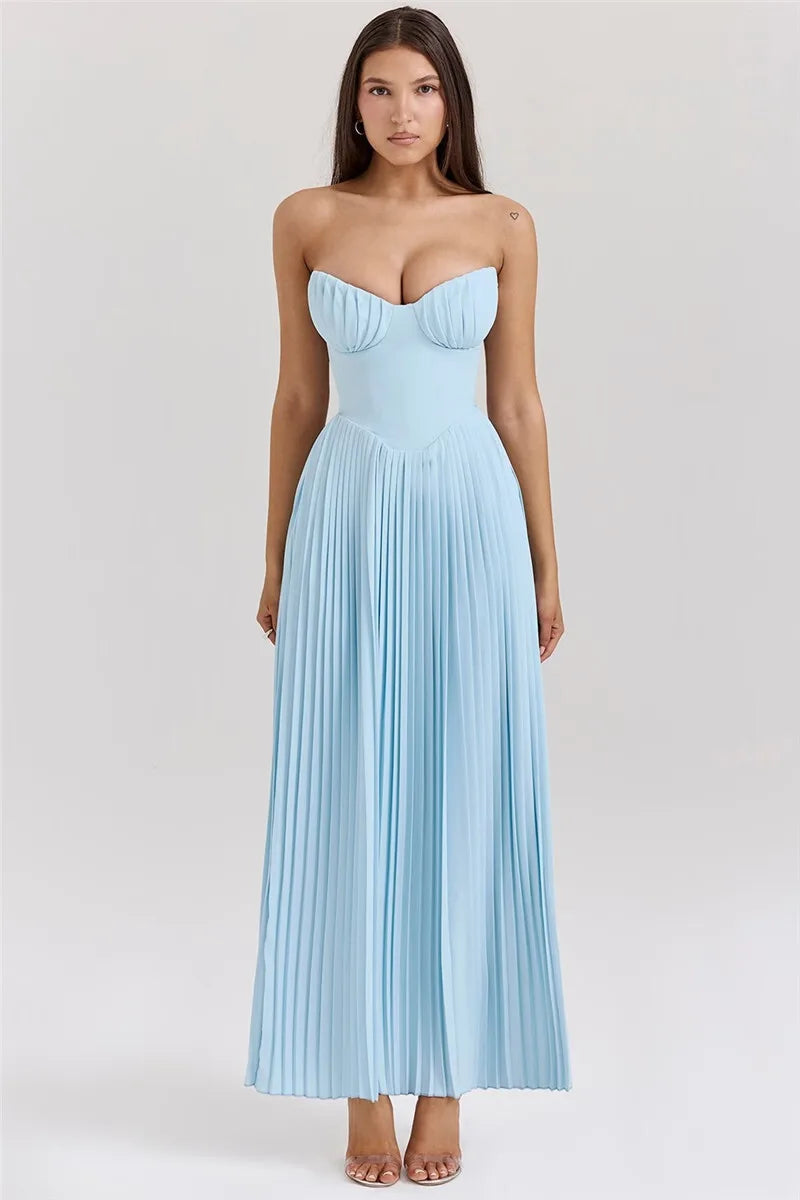 Off-shoulder Backless Pleated Maxi Dress For Women Fashion Strapless Sleeveless High Waist Bodycon Sexy Long Dress