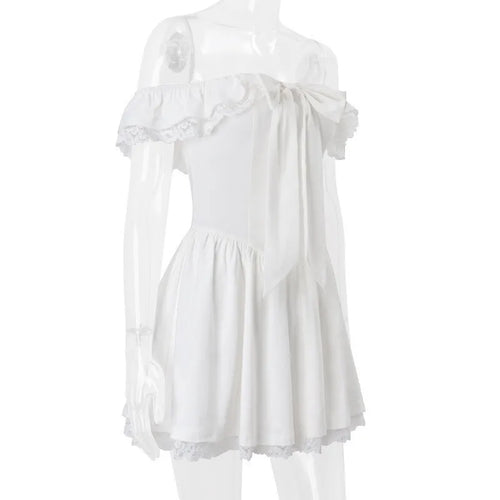 Load image into Gallery viewer, Off-shoulder Backless Sexy Mini Dress Women Robe Fashion White Strapless Sleeveless High Waist Lace Club Dress Female
