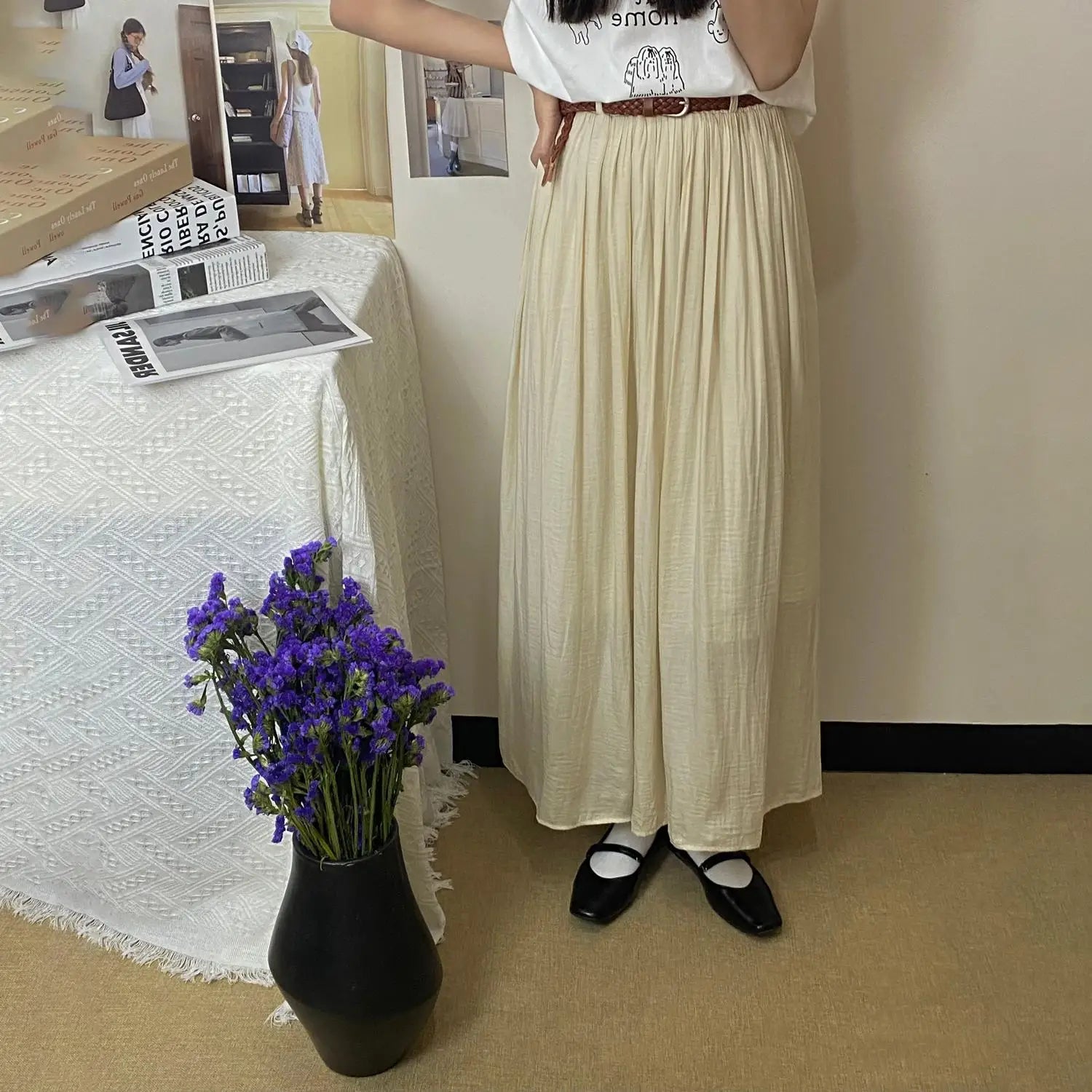 Spring Summer New Solid Elegant Vacation Party Pleated Skirt Women's French Fashion Elastic Waist Office Long Skirt Trend Simple