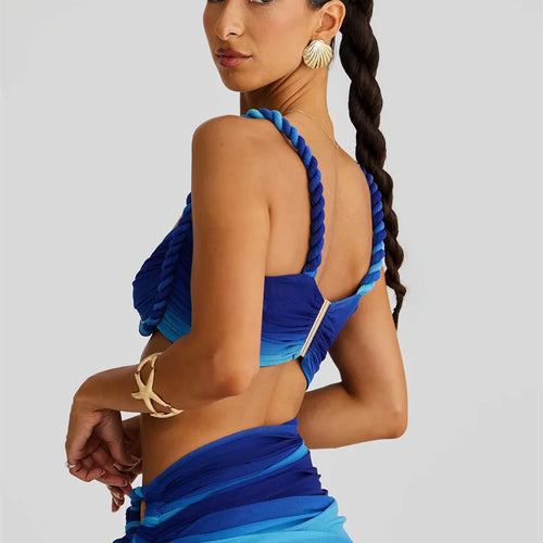 Load image into Gallery viewer, Summer Beach Sexy Two Piece Sets Women Strapless Crop Tops And Maxi Skirt Female Elegant Vacation Club 2 Piece Set
