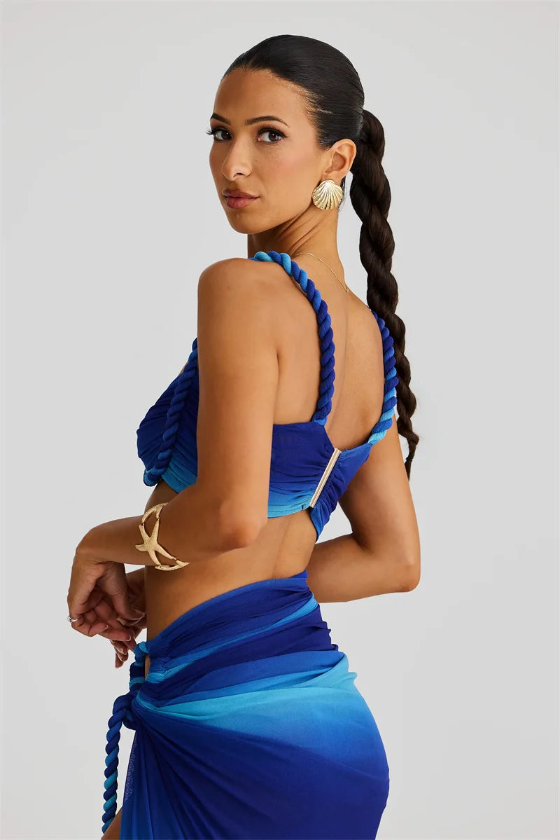 Summer Beach Sexy Two Piece Sets Women Strapless Crop Tops And Maxi Skirt Female Elegant Vacation Club 2 Piece Set