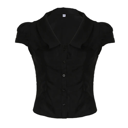 Load image into Gallery viewer, Fashion Chic Slim Black Women Blouse Top Cropped Buttons-Up Gothic Dark Design Summer Shirt Cardigans Casual Korean
