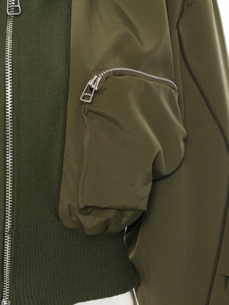 Loose Fit Army Green Big Pocket Casual Jacket New Lapel Long Sleeve Women Coat Fashion Tide Spring Autumn 2025 7AB1819