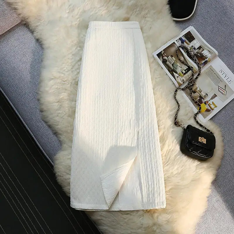 Women New Black White High Waist Wrapped Hip Zipper Long Skirt Spring Summer Pink Elegant Party Pencil Split Skirt Vintage Trend