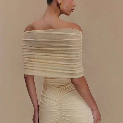 Load image into Gallery viewer, Mesh Strapless Off-shoulder Sexy Ruffled Mini Dress For Women Fashion Backless High Waist Female Ruched Party Dress
