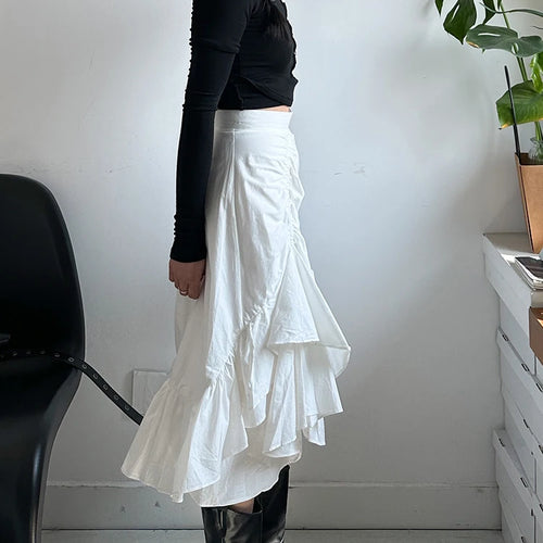 Load image into Gallery viewer, High Waist White Pleated Ruffles Irregular Slit Elegant Half-body Skirt Women Fashion Tide New Spring Autumn 2025 1DJ0094
