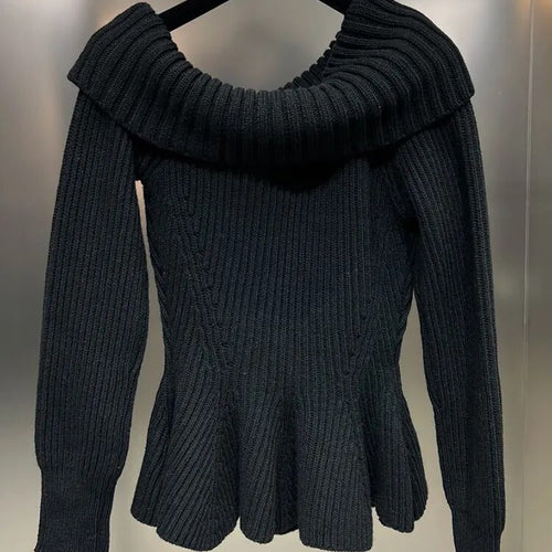 Load image into Gallery viewer, Knitting Minimalist Sweater For Women Skew Collar Long Sleeve Off Shoulder Casual Pullover Female Clothing
