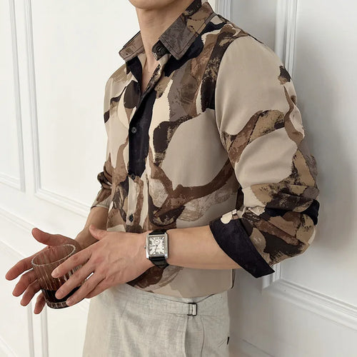 Load image into Gallery viewer, Men&#39;s Casual Shirts New Korean Printing Long Sleeve Shirt Loose Turn-down Collar Stylish Single Breasted Male Top 9W1575
