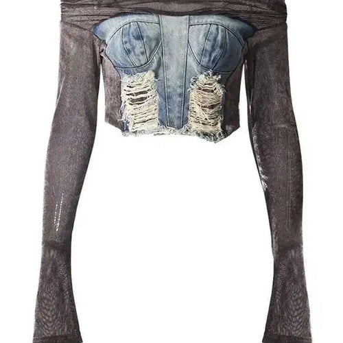 Load image into Gallery viewer, Velvet Denim T-shirt Half-body Skirt Two Pieces Suit New Slash Neck Long Sleeve Women Fashion Spring Autumn 2025 7AB6039
