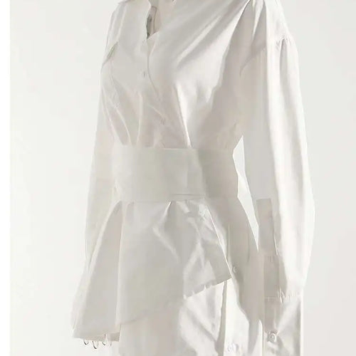 Load image into Gallery viewer, Women White Irregular Bandage Slit Shirt Dress New V-Neck Long Sleeve Loose Fit Fashion Tide Spring Autumn 2025 1DE9884
