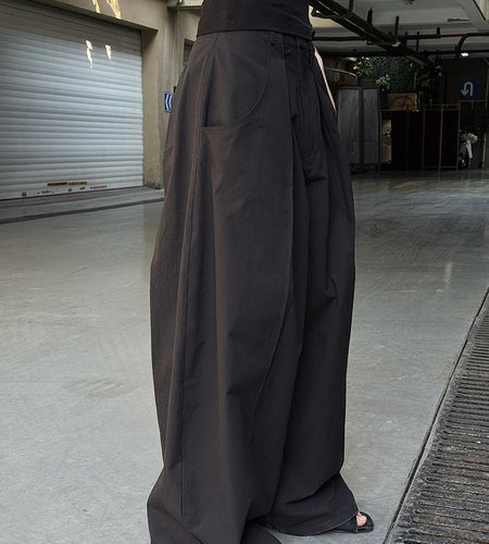 High Waist Khaki Pleated Pocket Brief Long Wide Leg Pants New Trousers Women Fashion Tide Spring Autumn 2025  1DJ1347