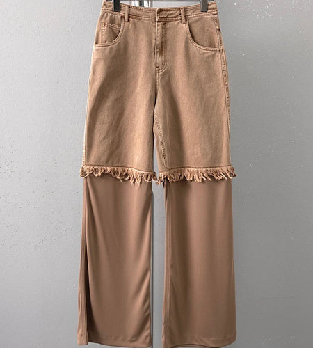 Patchwork Mesh Casual Loose Denim Pants For Women High Waist Spliced Button Wide Leg Jean Female Fashion Clothes