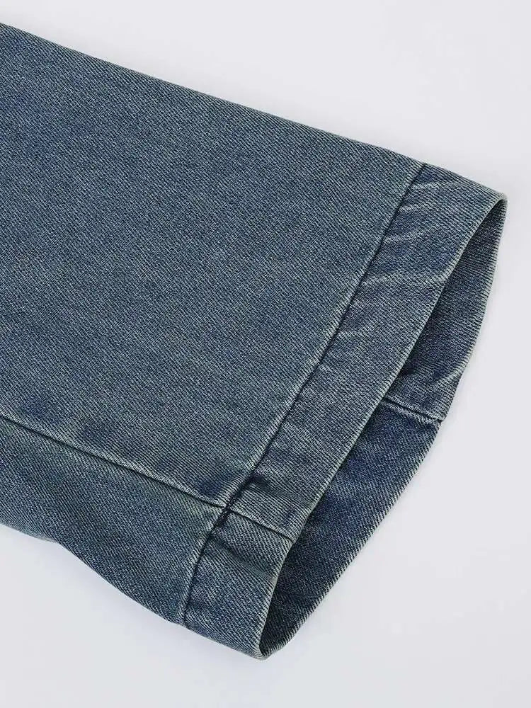 Blue Denim Vintage Big Size Pocket Jacket New V-neck Long Sleeve Women Coat Fashion Tide Spring Autumn 2025 CPG1579