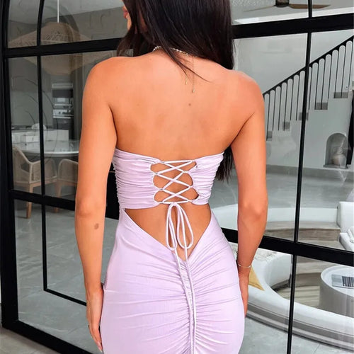 Load image into Gallery viewer, Strapless Backless Lace-up Maxi Dress For Women Summer New Off-shoulder Sleeveless Bodycon Club Party Long Dress
