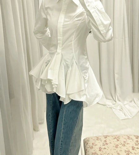 Solid Spliced Button Slimming Blouses For Women Lapel Long Sleeve Tunic Temperament Shirt Female Fashion Style New