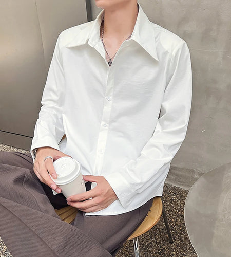 Spring Men's Shirts Long Sleeve Solid Color Casual  Large Lapel Shoulder Pad Single Breasted Male Clothing 9W1869