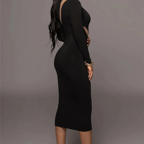 Load image into Gallery viewer, Elegant Long Sleeve Bodycon Sexy Maxi Dress For Women Autumn Winter Fashion Half High Collar Club Party Sexy Long Dress
