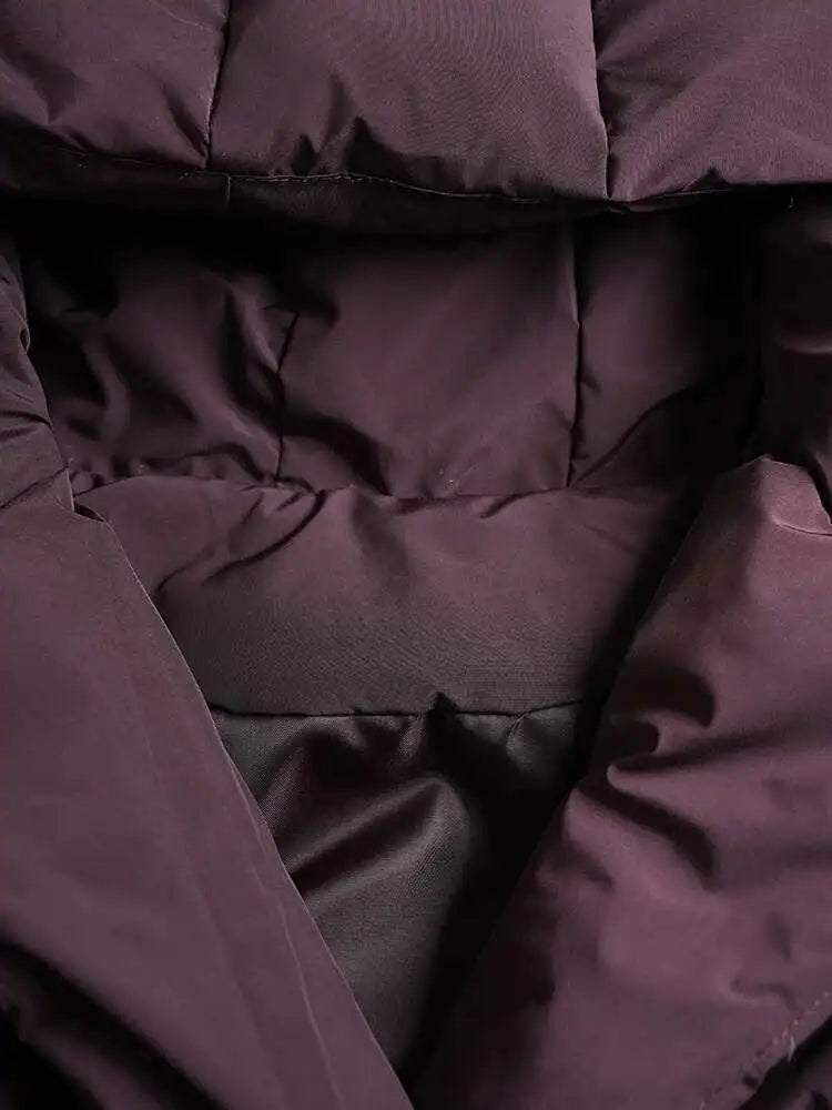 Wine Red Belted Big Size Warm Cotton-padded Coat Long Sleeve Women Parkas Fashion Tide New Autumn Winter 2025 2AA4243