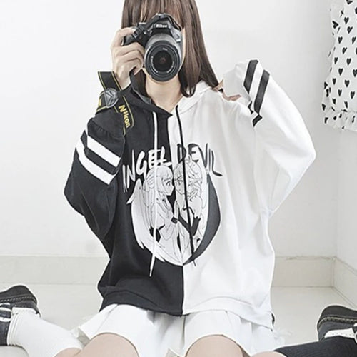 Load image into Gallery viewer, Kawaii Women Hooded Hoodies Long Sleeve Lovely Patchwork Cute Girls Sweet Sweatshirt Female Pullovers
