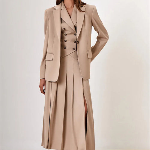 Load image into Gallery viewer, Autumn Two Piece Sets Women Double-breasted Vest And Split Skirt Matching Sets Fashion Long Pleated Skirt Two Piece Set
