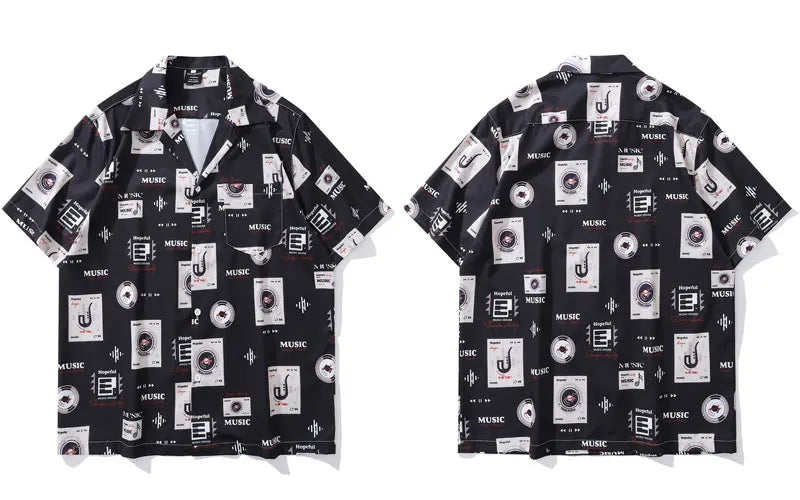 Vintage Hawaiian Shirts Retro Music Player Graphic Printed Beach Blouse Harajuku Summer Casual Baggy Button Up Short Sleeve Tops