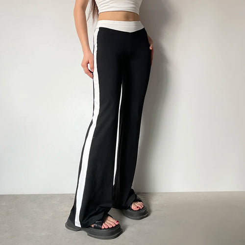 Load image into Gallery viewer, Korean Contrast Color Elastic Waist Women Pants Casual Side Striped Basic Flare Trousers Skinny Bottoms Cute Coquette
