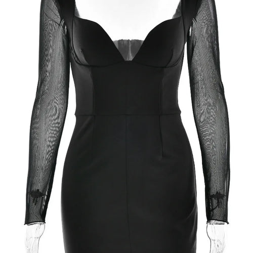 Load image into Gallery viewer, Elegant Long Sleeve Mesh Patchwork Zipper Tight Dress Women Sexy Deep V-Back Short Skirt Party Club Evening Dress 2025
