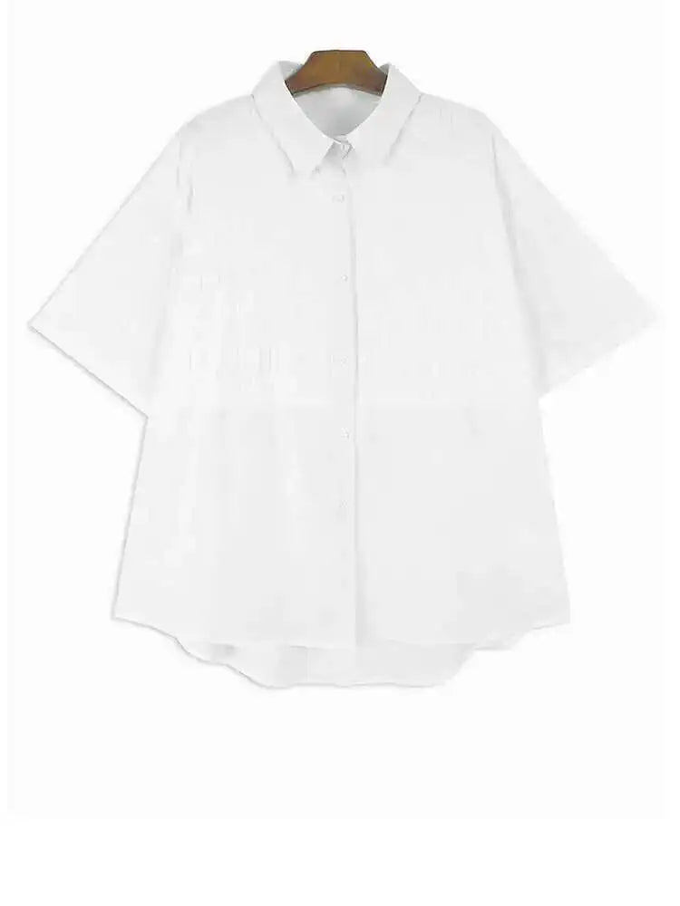 Women Green Plaid Pleated Big Size Casual Blouse New Lapel Short Sleeve Shirt Fashion Tide Spring Summer 2025 1DH6308